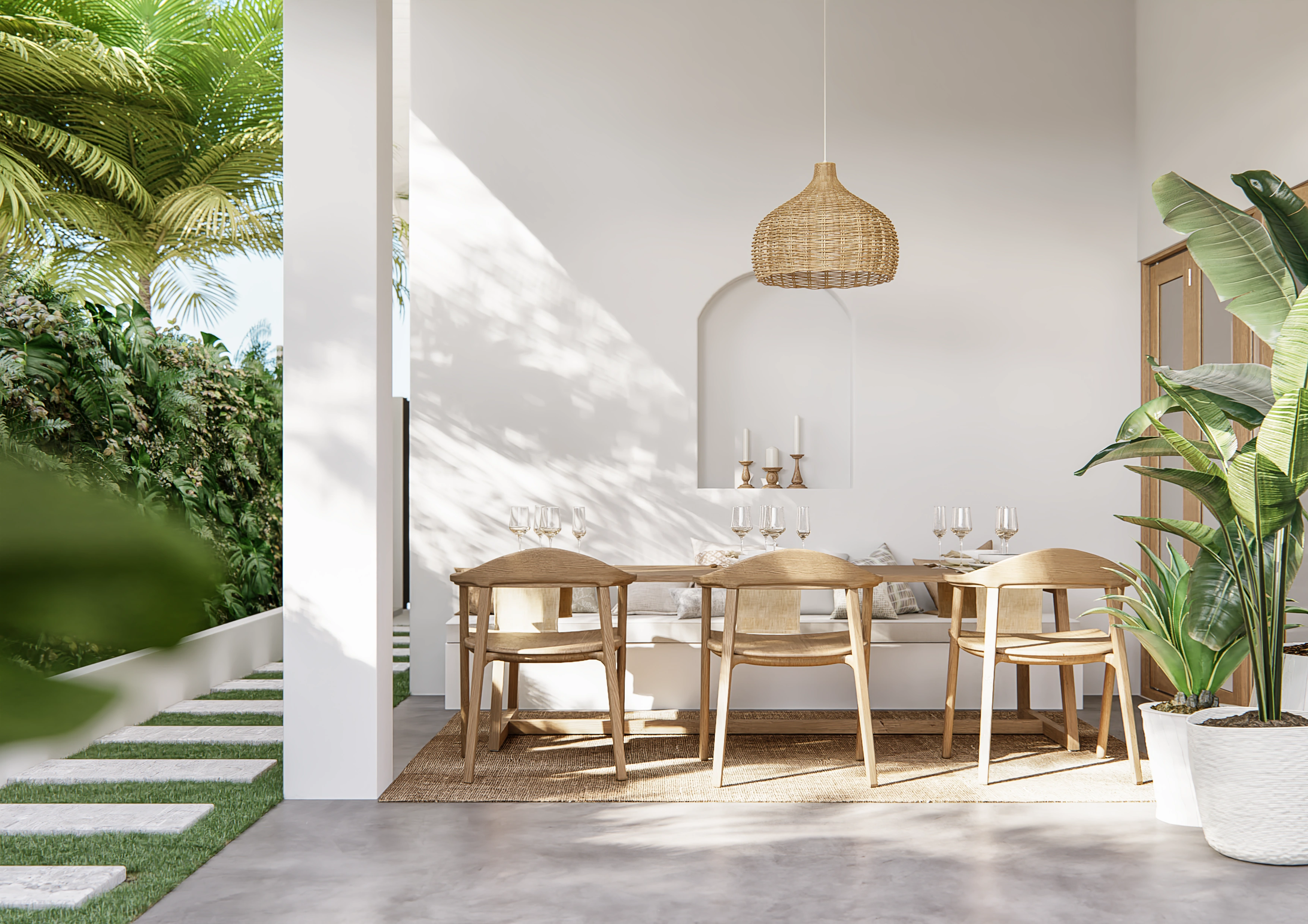 Mawella Beach Bungalows - indoor-outdoor dining area with garden views