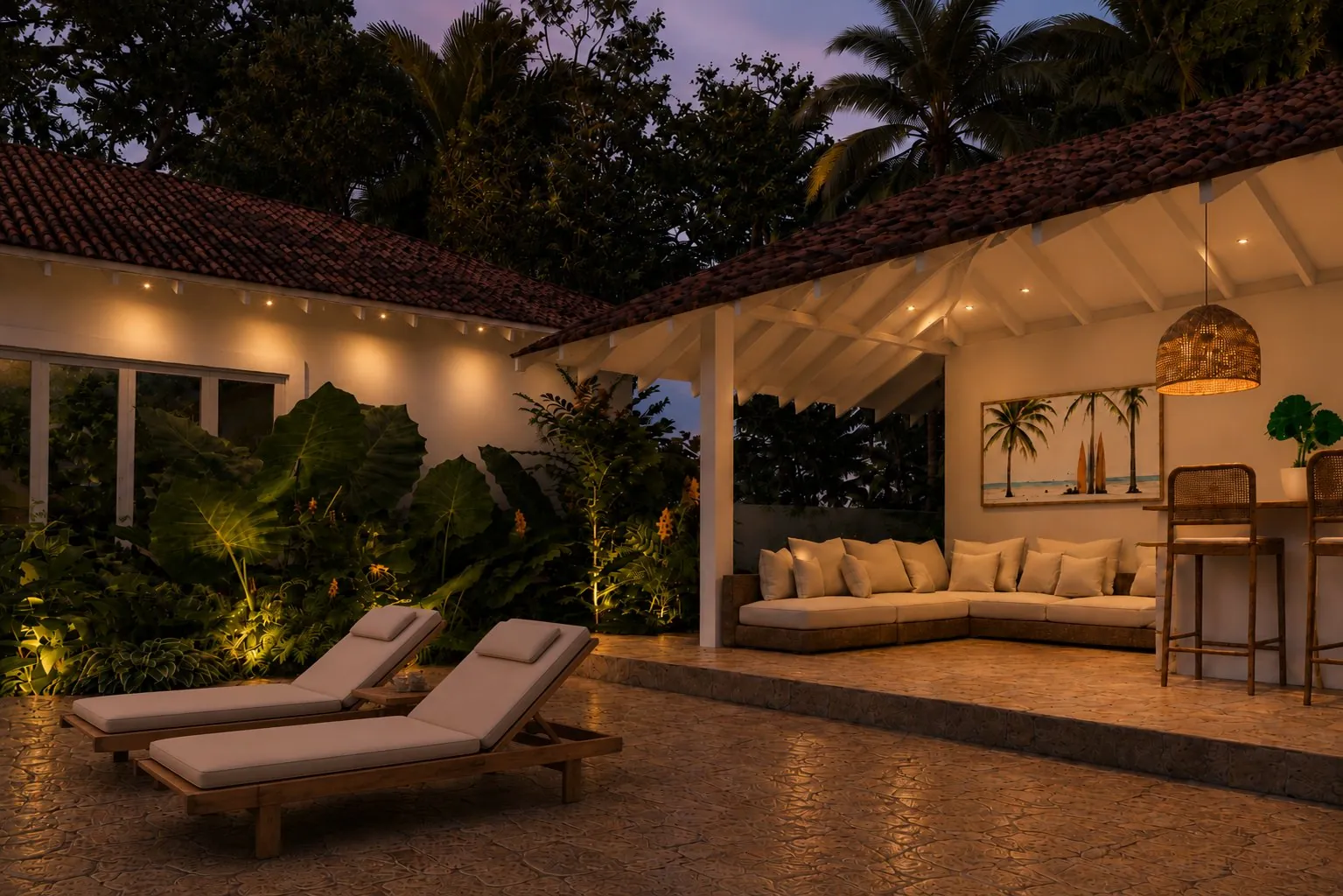 Coconut Grove villa at dusk
