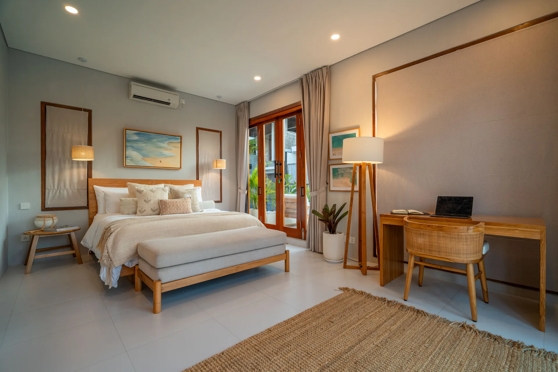 Master bedroom with work desk and gallery wall